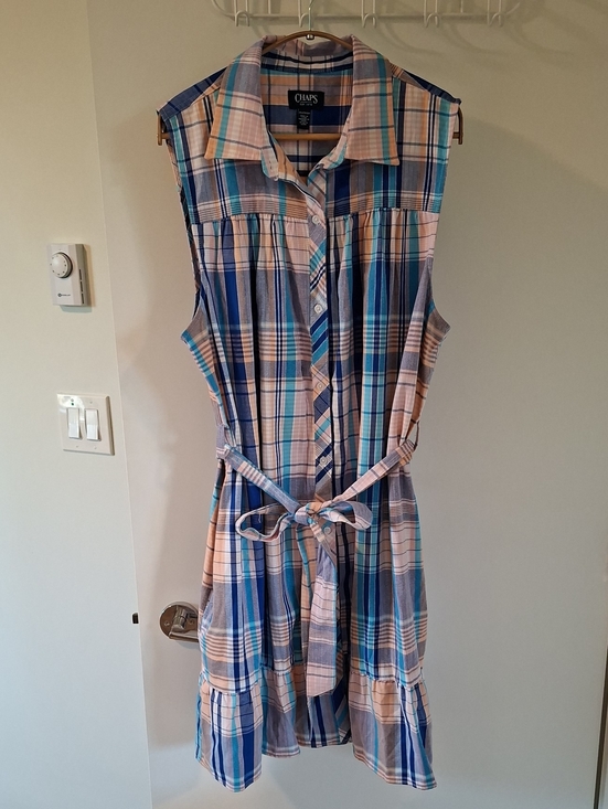 Chaps Dresses & Skirts - NWOT Chaps Orange & Blue Plaid Tie-waist Flutter-hem Shirt Dress (Size 2XL)
